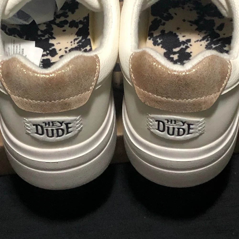Hey Dude Women's Hudson Lift Metallic Sneakers, Size 9, White, 41985-100